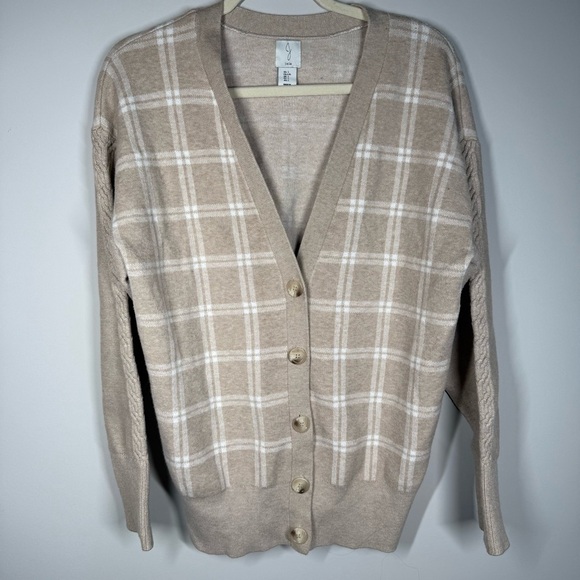Joie Sweaters - Joie Beige Plaid Cardigan Sweater